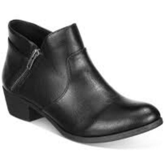 New SUN + STONE Abby Double Zip Ankle Booties Macy's black leather 11 - Picture 1 of 8